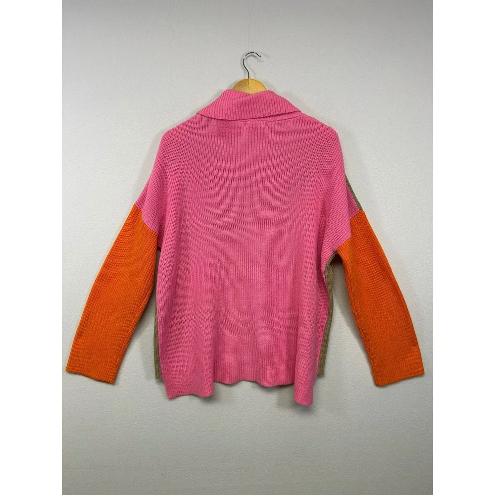 Colorblock‎ Dopamine Dressing Zeagoo Womens XL Pink Tan Orange Ribbed Turtleneck